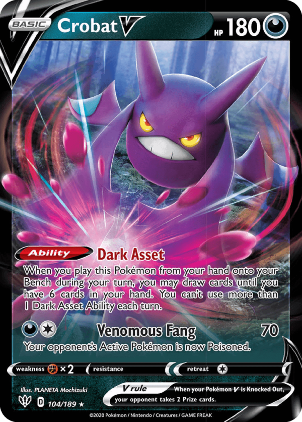 104/189 Crobat V Rare Holo V Darkness Ablaze