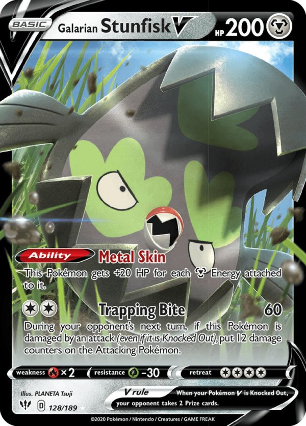 128/189 Galarian Stunfisk V Rare Holo V Darkness Ablaze