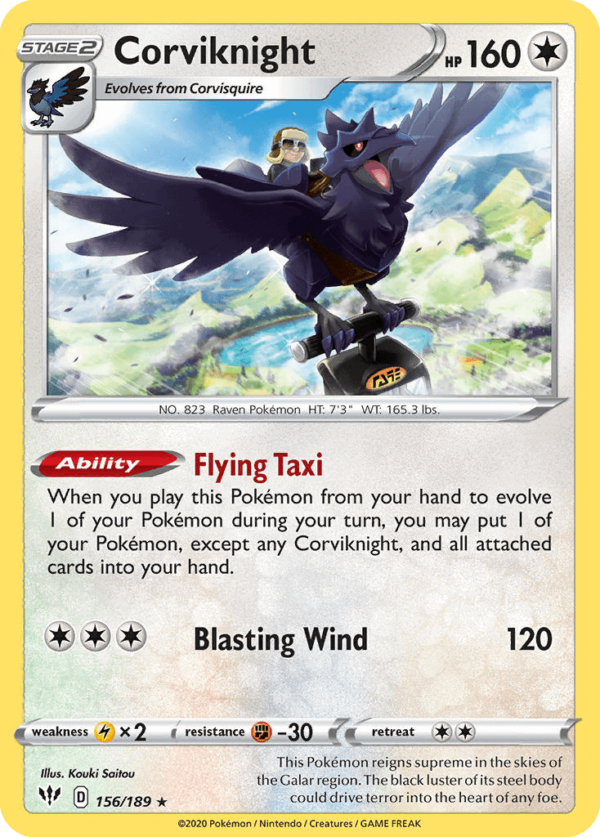 156/189 Corviknight Rare Holo Darkness Ablaze