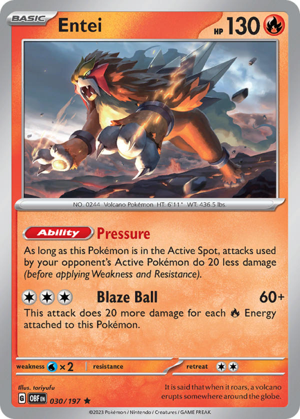 30/197 Entei Rare Obsidian Flames