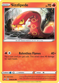 38/202 Sizzlipede Common Sword & Shield