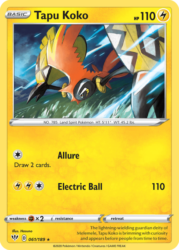61/189 Tapu Koko Rare Holo Darkness Ablaze