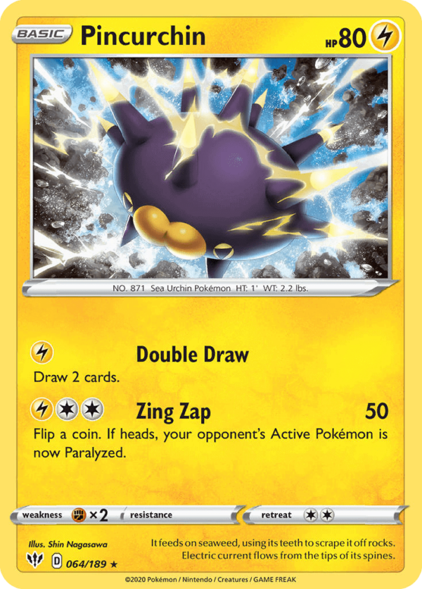 64/189 Pincurchin Rare Holo Darkness Ablaze