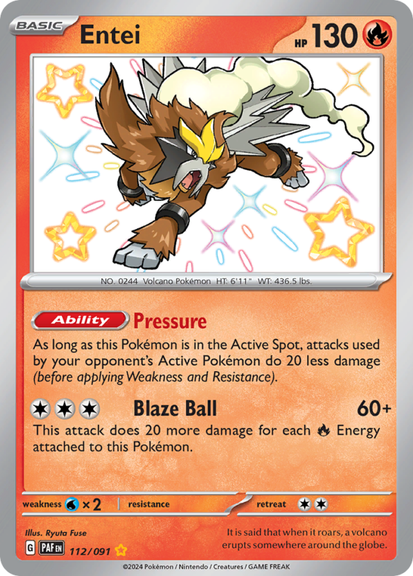 112/91 Entei Shiny Rare Paldean Fates