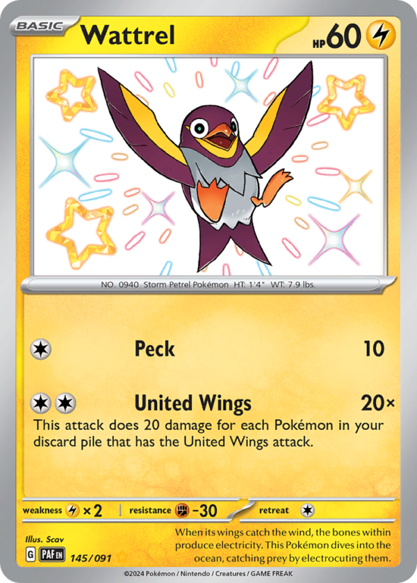 145/91 Wattrel Shiny Rare Paldean Fates