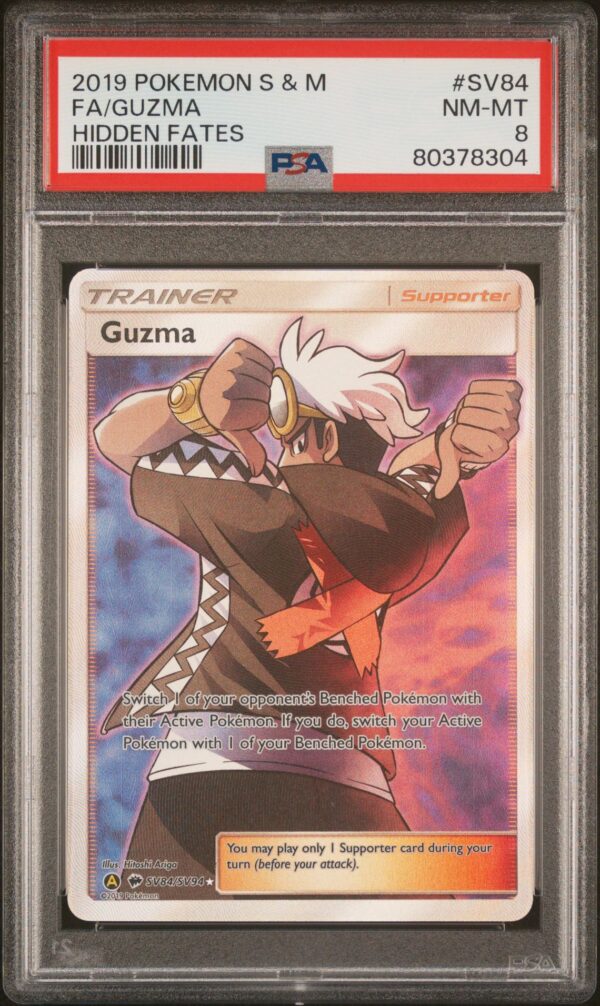 Sun & Moon Hidden Fates Sv84 Full Art/guzma 2019 Pokemon Card PSA NEAR MINT-MINT 8