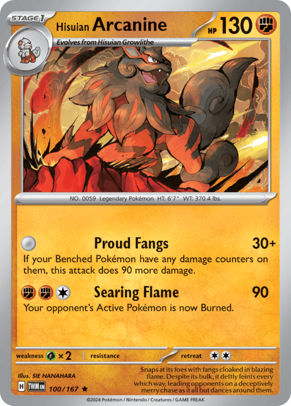 100/167 Hisuian Arcanine Rare Twilight Masquerade