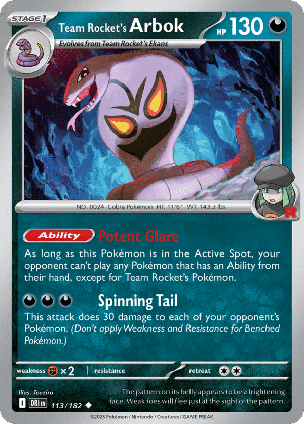 113/182 Team Rocket's Arbok Uncommon Destined Rivals
