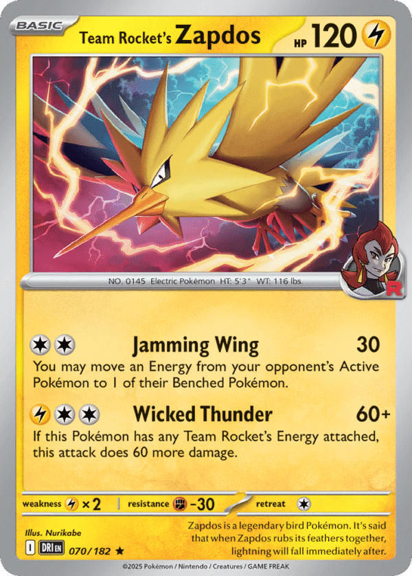 70/182 Team Rocket's Zapdos Rare Destined Rivals