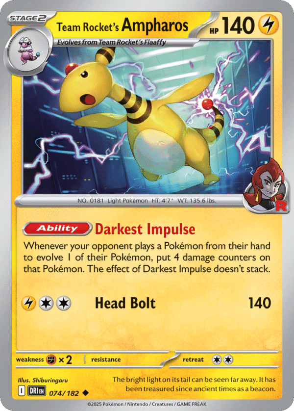 74/182 Team Rocket's Ampharos Uncommon Destined Rivals